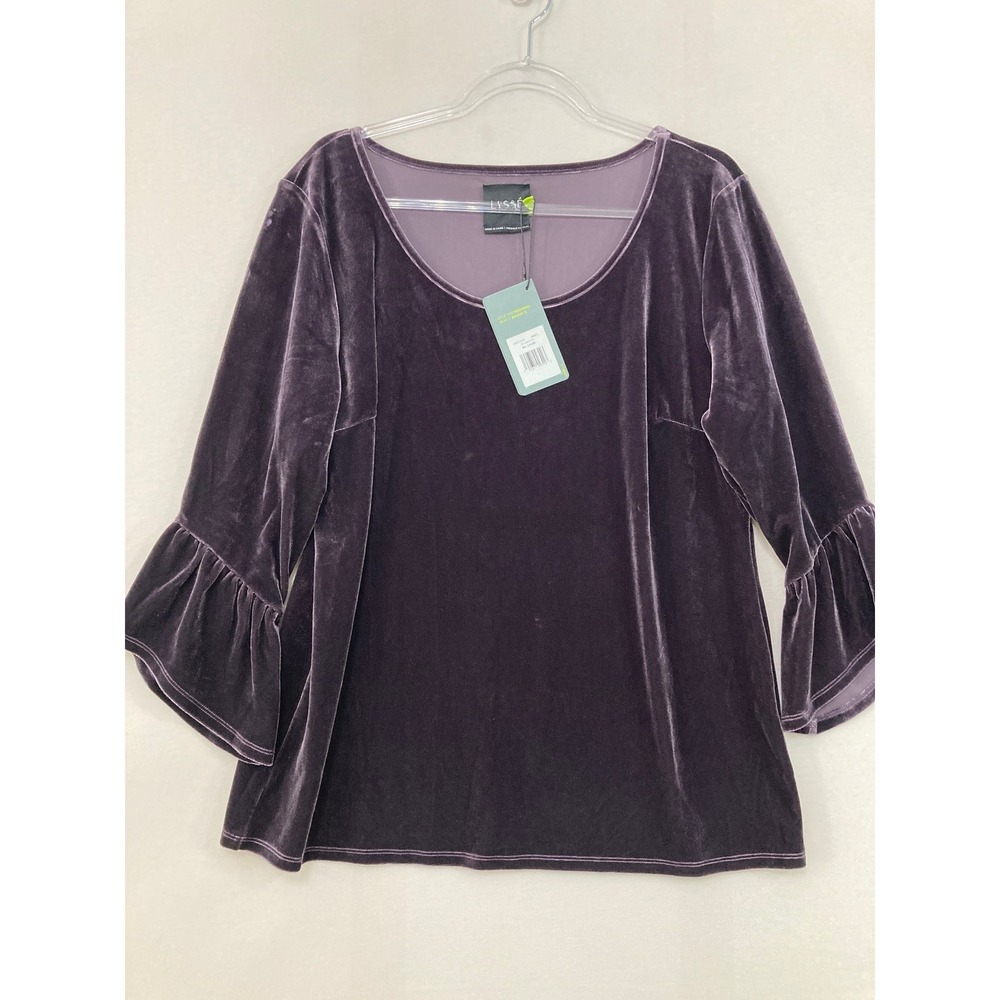 New Lysse‎ Velvet Top Large Amethyst Purple Ruffle Sleeve Scoop Neck Feminine